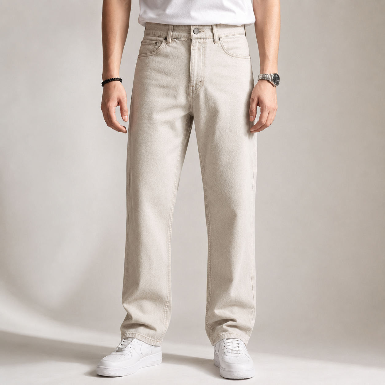 Beige Twill baggy Pants