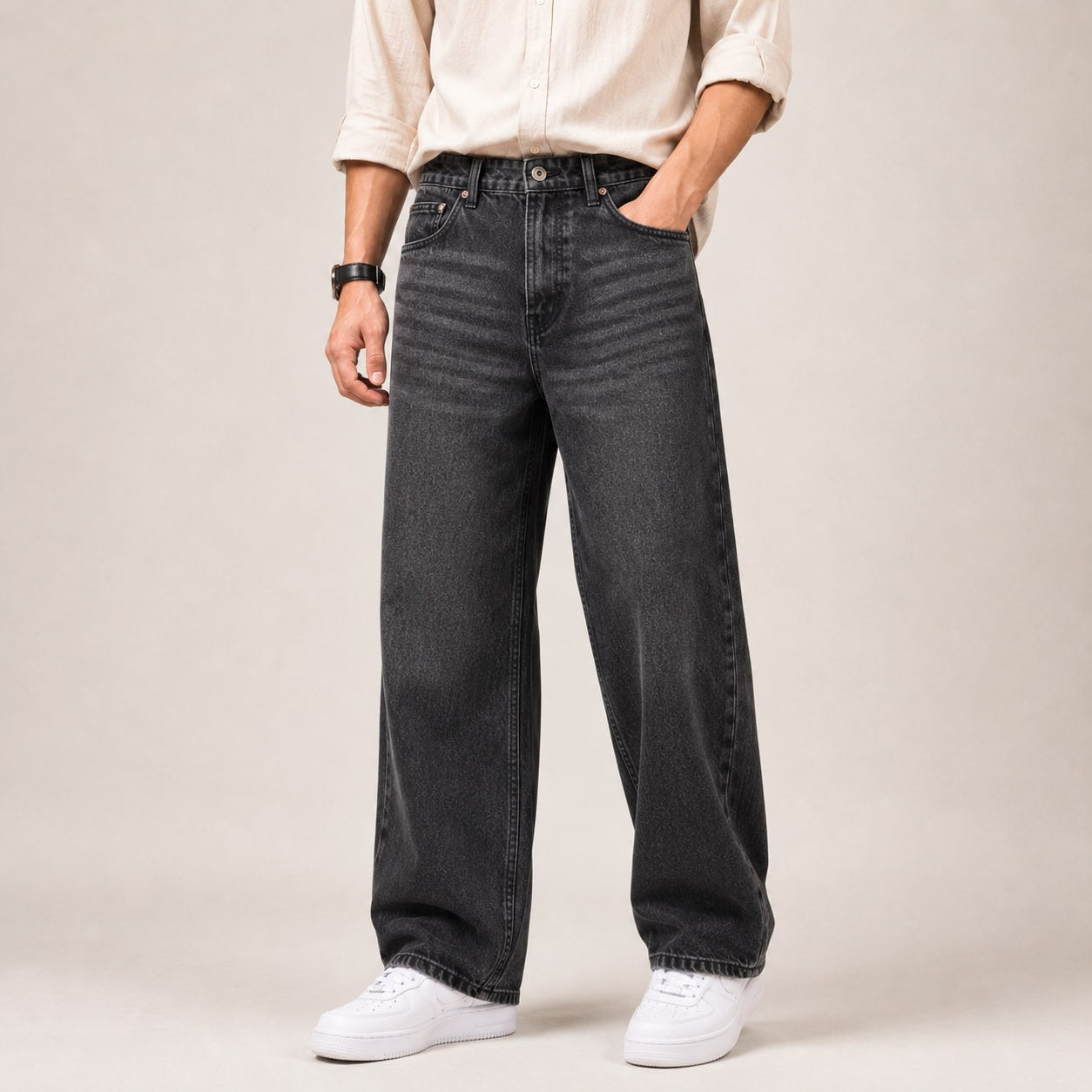 Acid Black Straight Cut Pants
