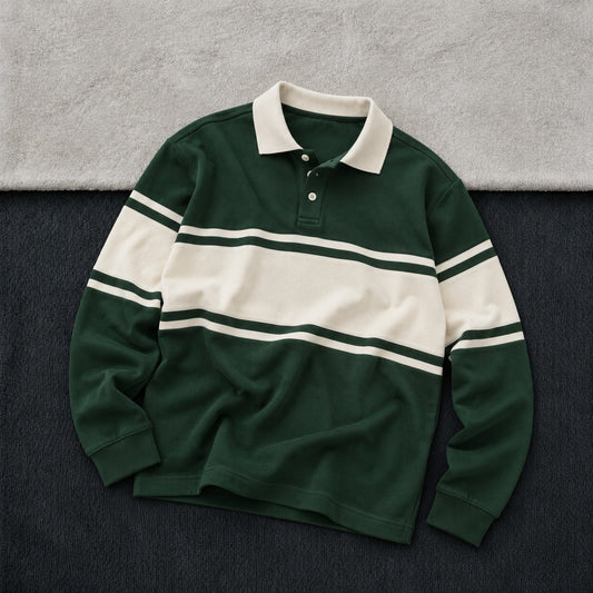 Olive Strip Sweat Polo