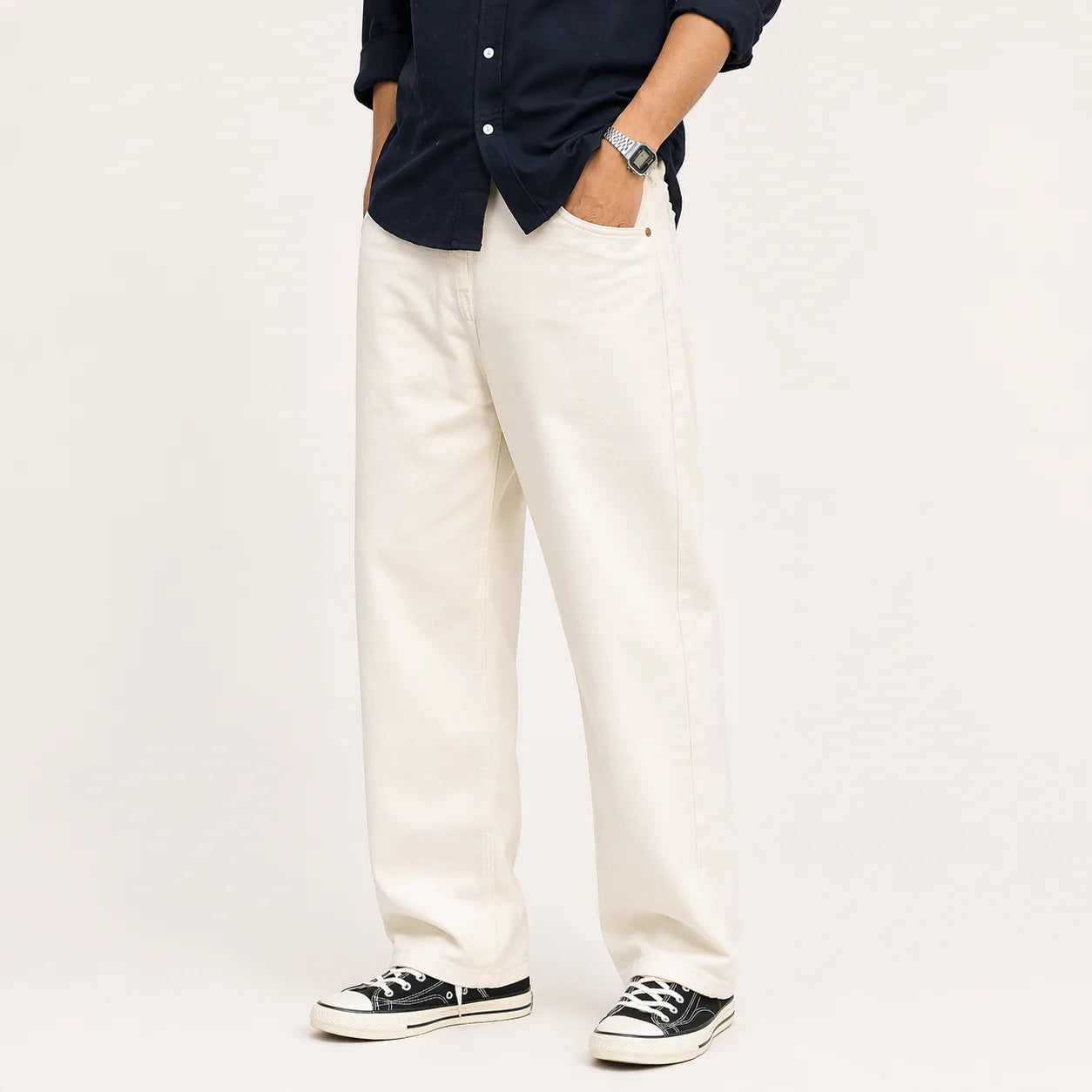 Straight Cut White Baggy