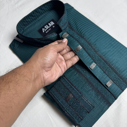 Alloy Textured Cotton Panjabi – Deep Teal