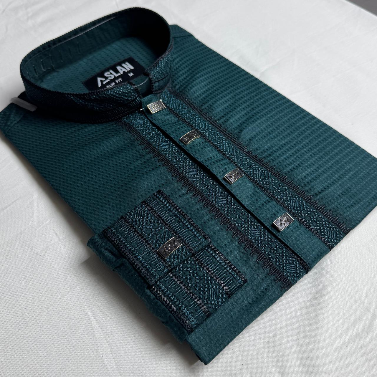 Alloy Textured Cotton Panjabi – Deep Teal