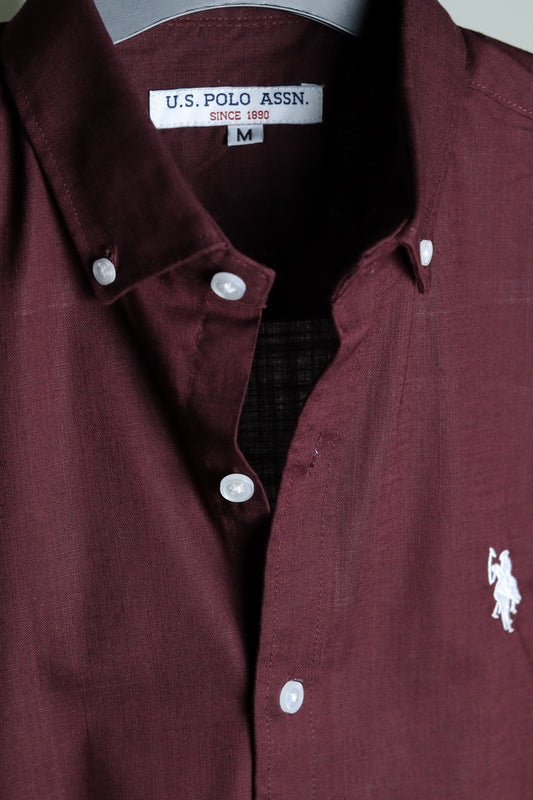 Maroon-Linen Cotton Blend