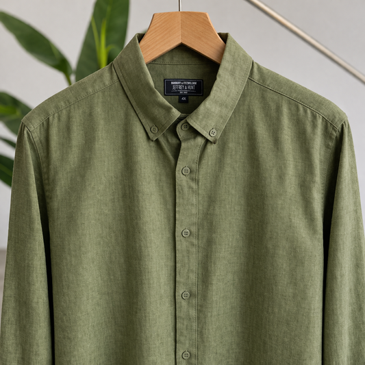 Olive Green Cotton blend Shirt