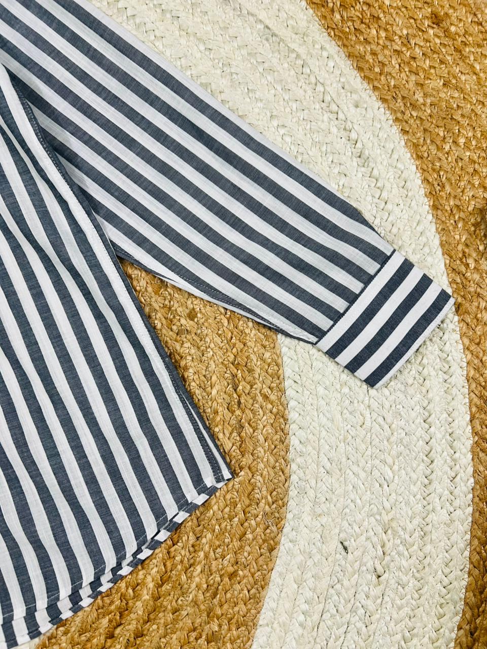 Classic Grey & White Striped Casual Shirt for Men